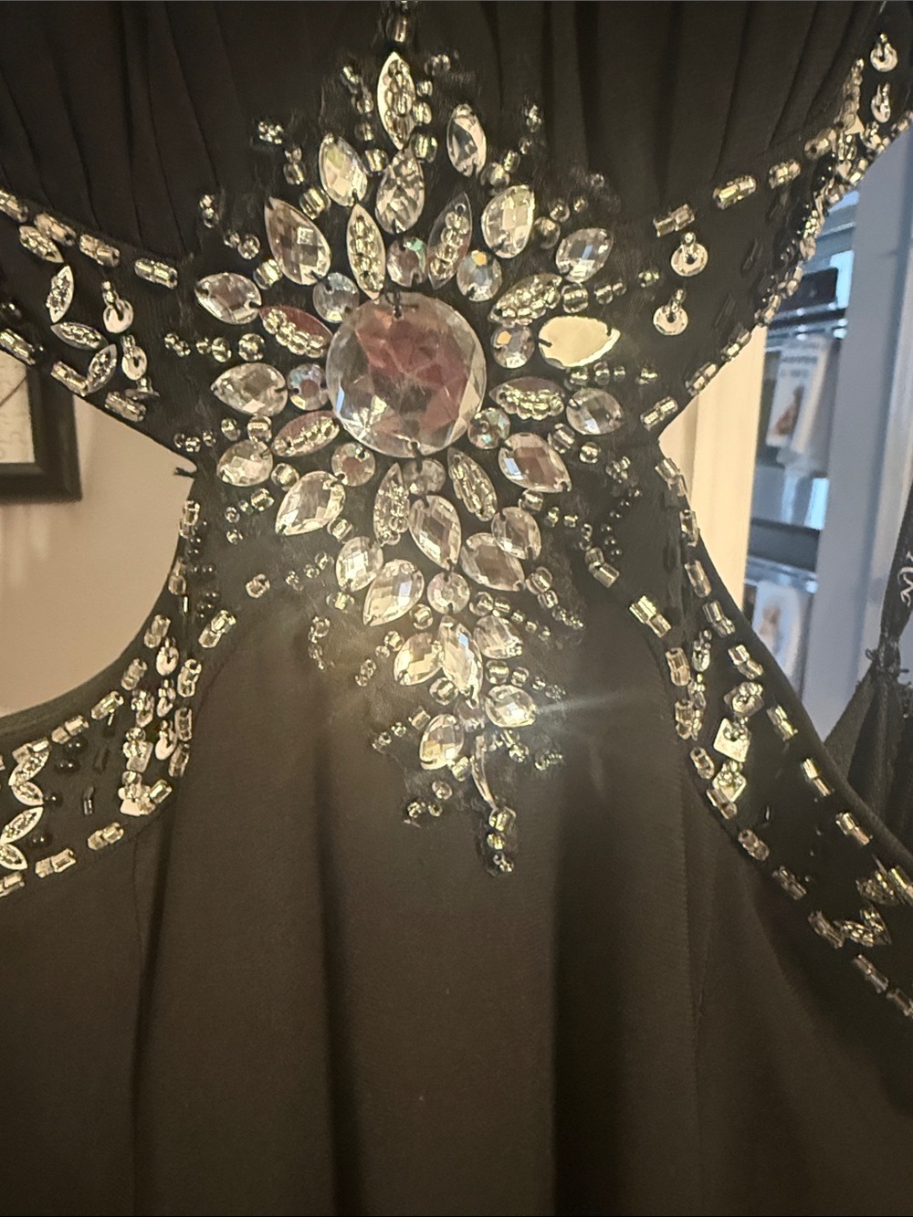 Source Unknown Black Halter Cutout Evening Gown with Crystal Embellishment - Picture 3 of 3